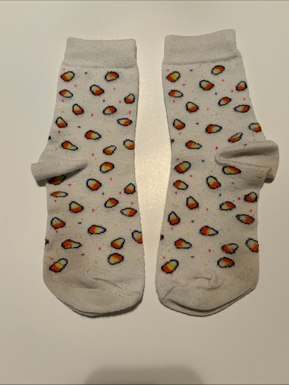 White Crew Socks with Cute Candy Corn Pattern